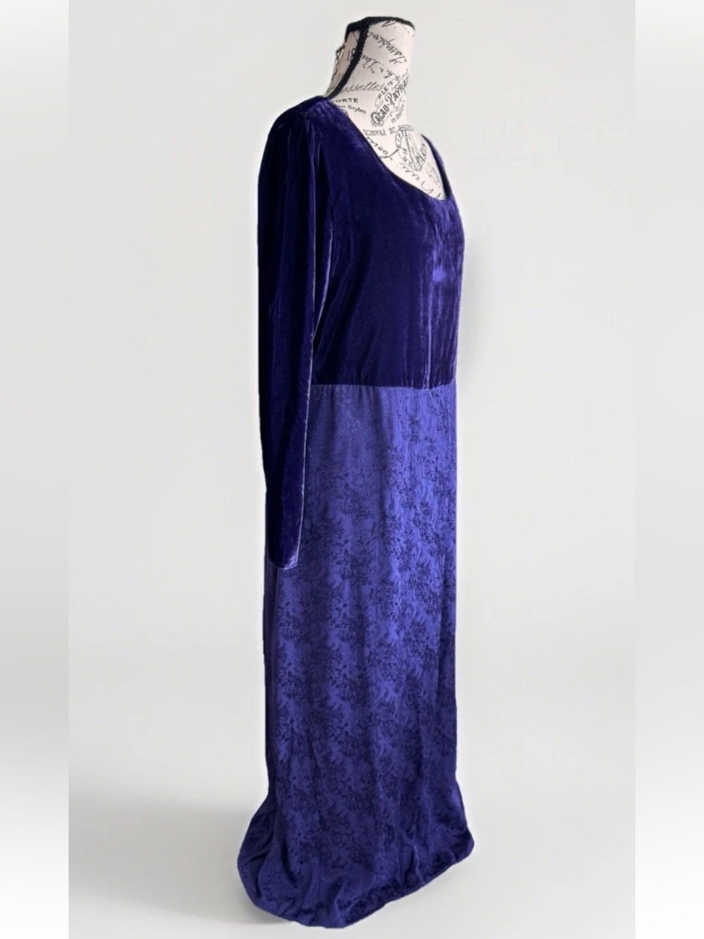 Vintage 90s Moda International Purple Whimsy Goth Velvet Maxi Dress Made USA L